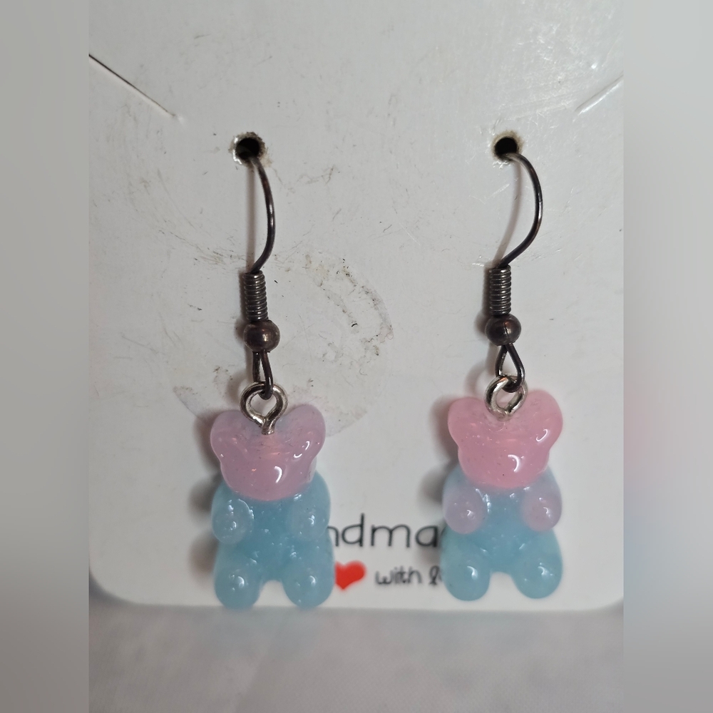 Pink Blue Gummy Bear Dangle Earrings Cute Candy Jewelry